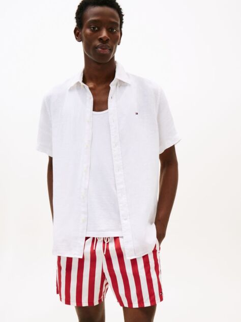 White Short Sleeve Regular Fit Linen Shirt  Men
