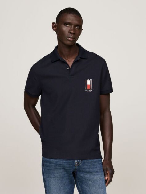 Blue Regular Vertical Flag Polo Shirt  Men