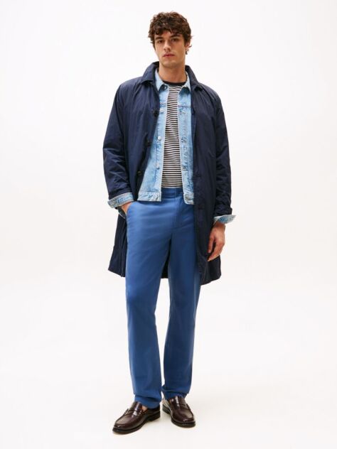 Blue Denton Stretch Cotton Straight Chinos  Men