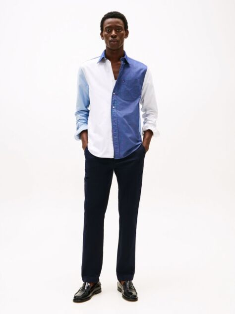 Blue Denton Stretch Cotton Straight Chinos  Men