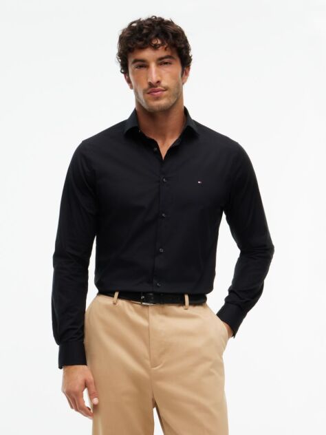 Black Flex Slim Fit Poplin Shirt  Men