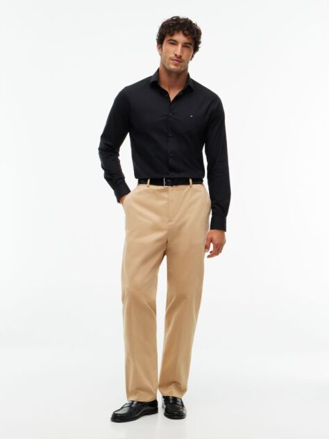 Black Flex Slim Fit Poplin Shirt  Men