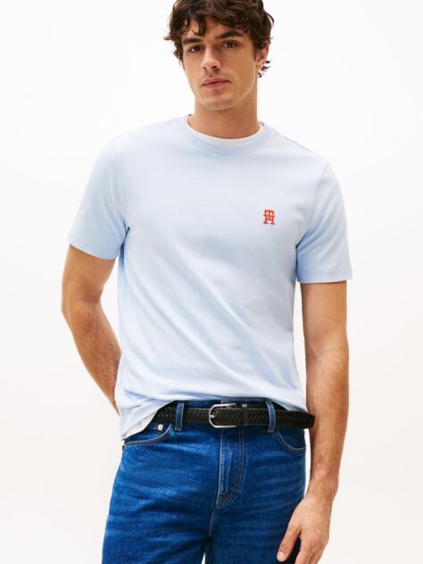 Blue Contrast TH Monogram Embroidery T-Shirt  Men