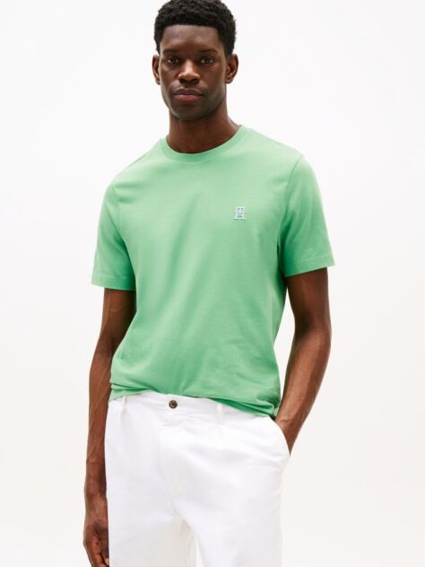 Green Contrast TH Monogram Embroidery T-Shirt  Men