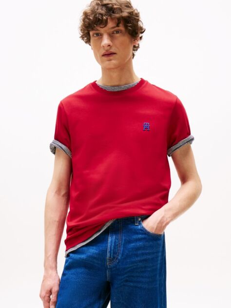 Red Contrast TH Monogram Embroidery T-Shirt  Men