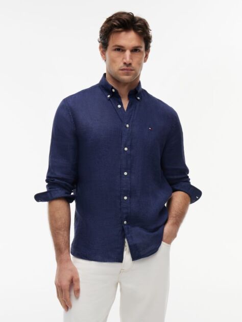 Blue Regular Fit Washed Pure Linen Shirt  Men
