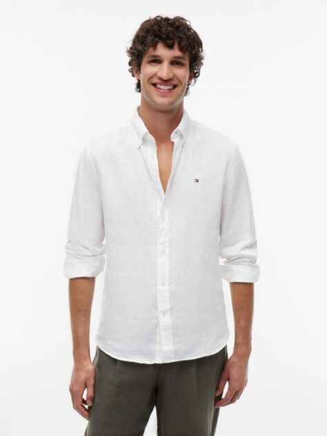 White Regular Fit Washed Pure Linen Shirt  Men