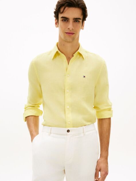 Yellow Regular Fit Washed Pure Linen Shirt  Men