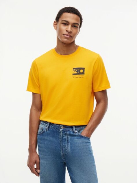 Orange Logo Graphic Jersey Crew Neck T-Shirt  Men