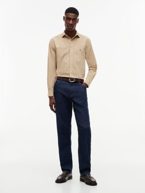 Beige Regular Fit Washed Poplin Shirt  Men