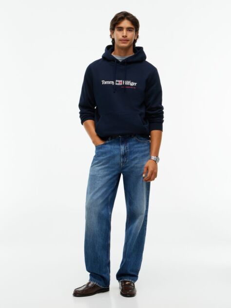 Blue Logo Fleece Drawstring Hoody  Men