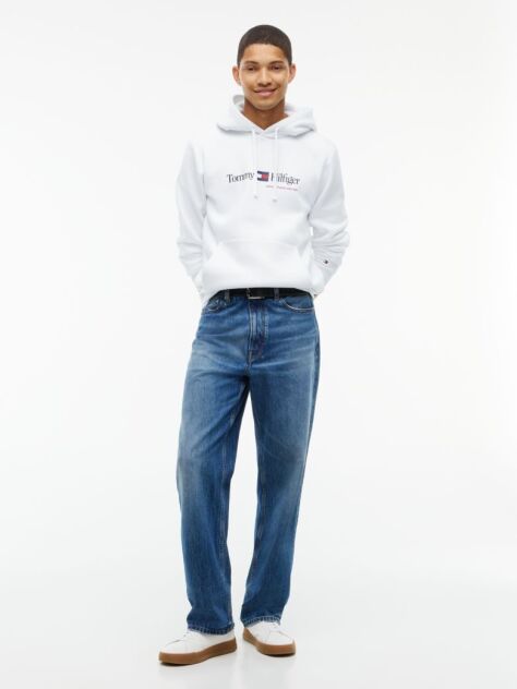 White Logo Fleece Drawstring Hoody  Men