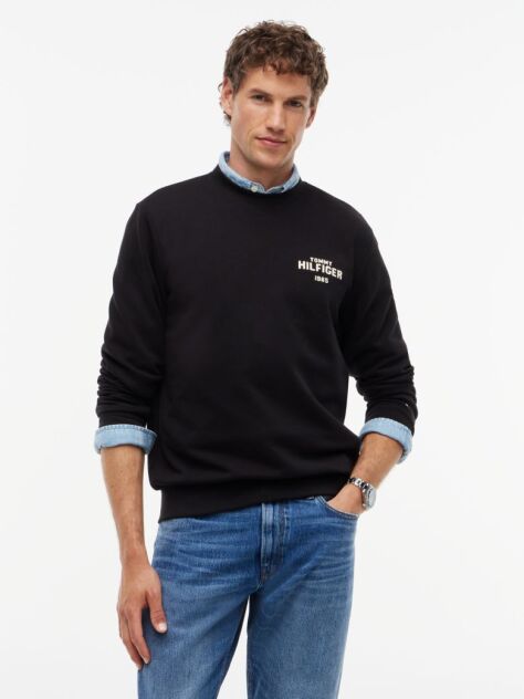 Black 1985 Logo Terry Crew Neck Sweatshirt  Men