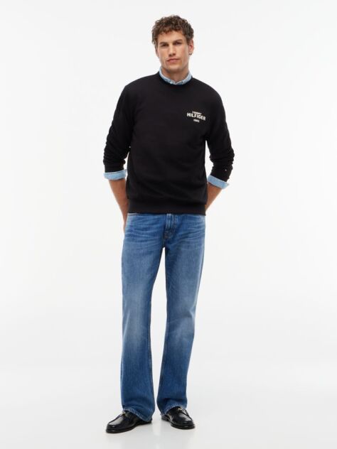 Black 1985 Logo Terry Crew Neck Sweatshirt  Men
