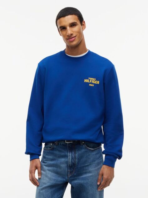 Blue 1985 Logo Terry Crew Neck Sweatshirt  Men