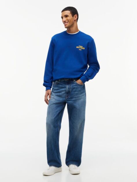 Blue 1985 Logo Terry Crew Neck Sweatshirt  Men