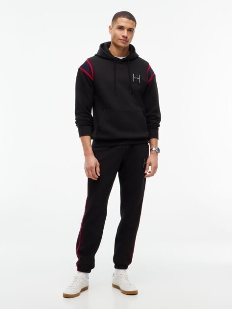 Black Varsity Logo Contrast Stripe Hoody  Men