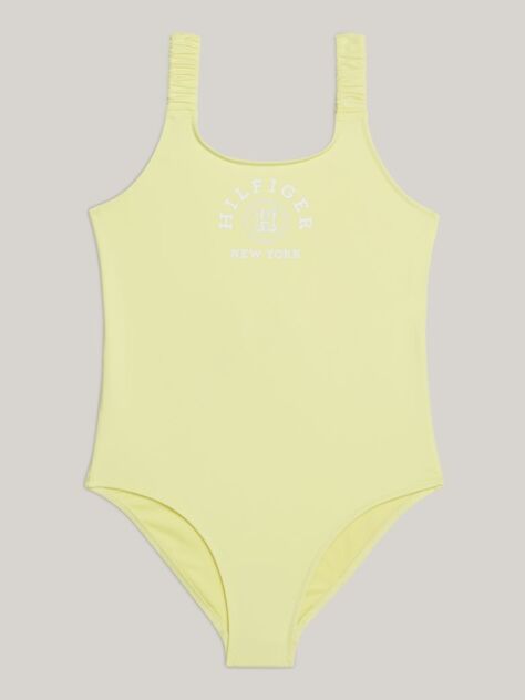 Yellow Hilfiger Monotype Logo One-Piece Swimsuit  Girls