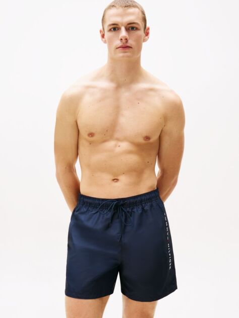 Blue Original Logo Mid Length Swim Shorts  Men