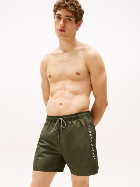 Green Original Logo Mid Length Swim Shorts  Men