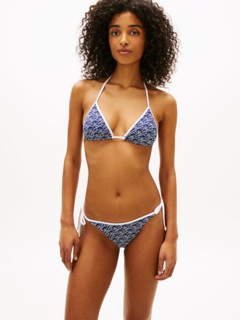 Blue Essential Print Halterneck Triangle Bikini Top  Women