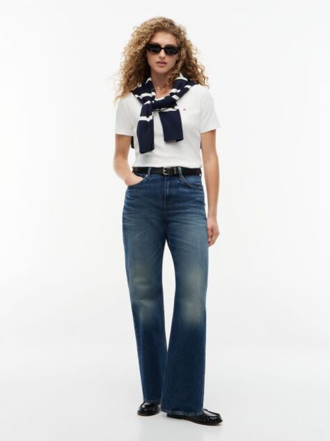Beige Ribbed V-Neck Slim Fit T-Shirt  Women