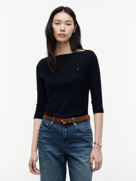 Blue Boat Neck Slim Fit T-Shirt  Women