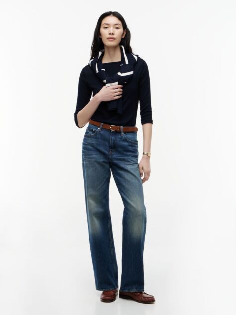 Blue Boat Neck Slim Fit T-Shirt  Women