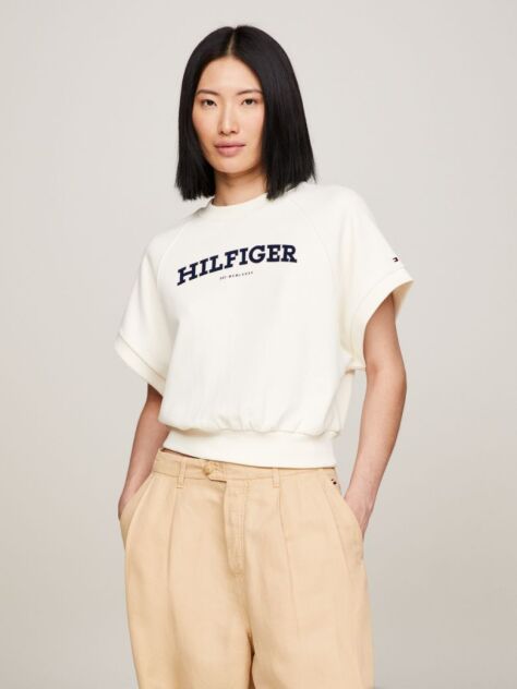 White Hilfiger Monotype Batwing Flock Sweatshirt  Women