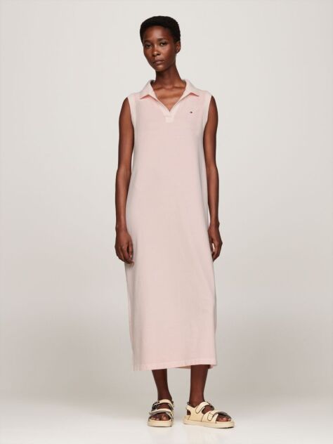 Pink V-Neck Sleeveless Polo Dress  Women