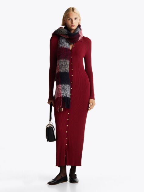 Red Ribbed Bodycon Maxi Jumper Dress  Women