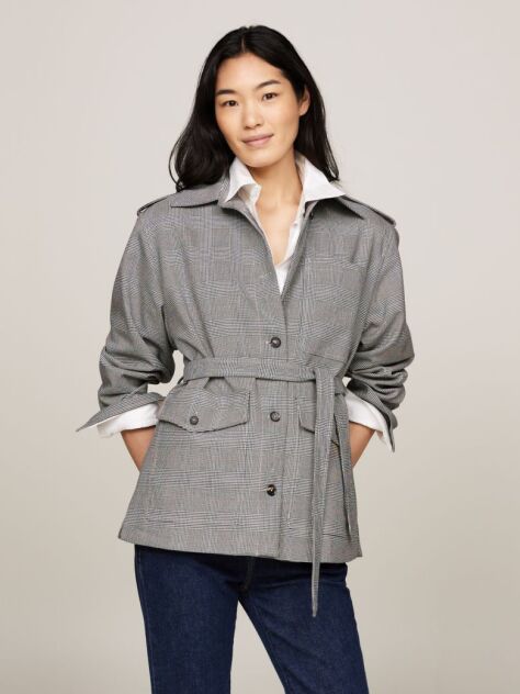 Multi Prince Of Wales Check Belted Blazer Jacket  Women