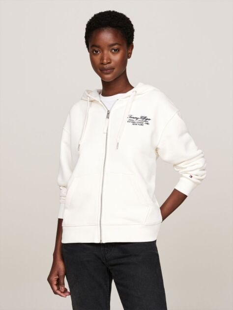 White Script Logo Zip-Thru Hoody  Women
