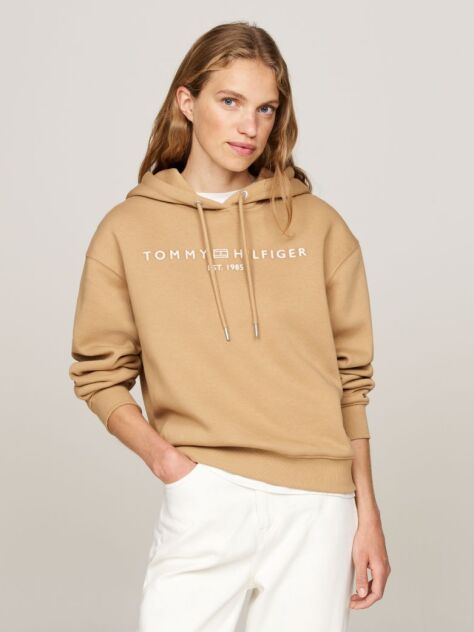 Khaki Logo Embroidery Hoody  Women
