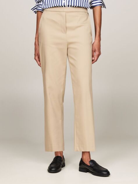 Beige Slim Straight Leg Ankle Trousers  Women