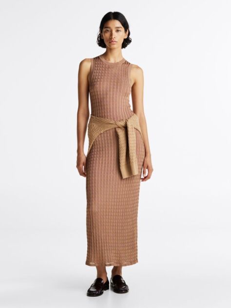 Brown Slim Maxi Cable Knit Dress  Women