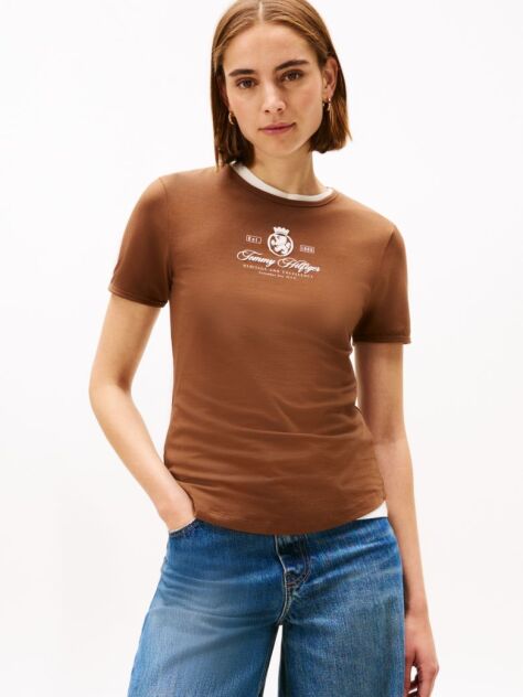 Brown Varsity Crest Slim Short Sleeve Tee  Women