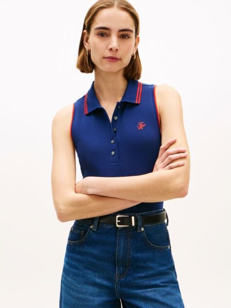 Blue 1985 Slim Fit Pique Sleeveless Polo Shirt  Women