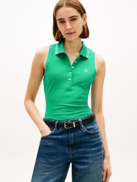 Green 1985 Slim Fit Pique Sleeveless Polo Shirt  Women