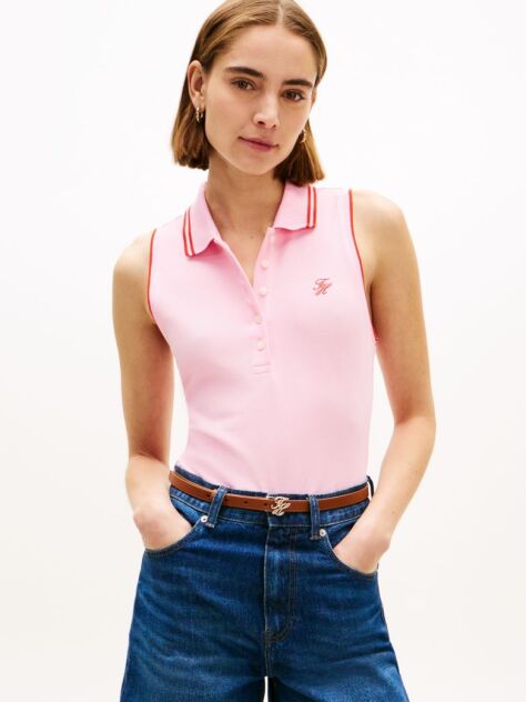 Pink 1985 Slim Fit Pique Sleeveless Polo Shirt  Women