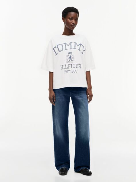 White Crest Relaxed Oversized T-Shirt  Women