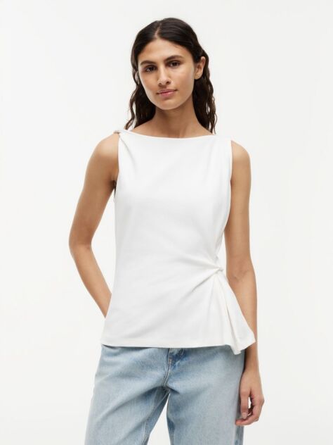 White Twist Boat Neck Sleeveless Top  Women