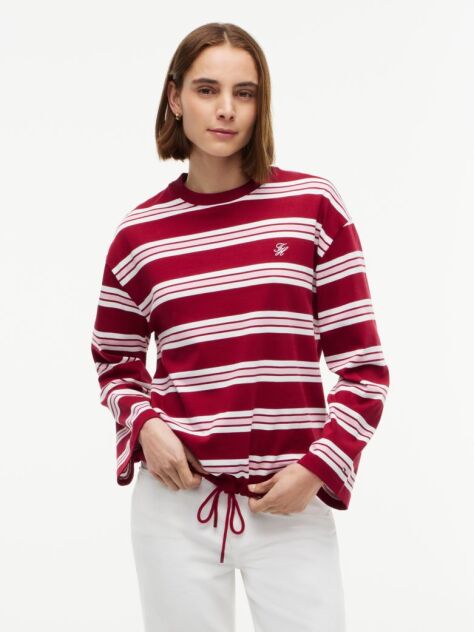 Multi Rugby Stripe Drawstring Long Sleeve T-Shirt  Women