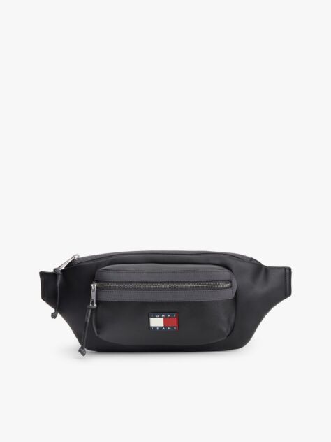 Black Rubberised Logo Bum Bag  Men