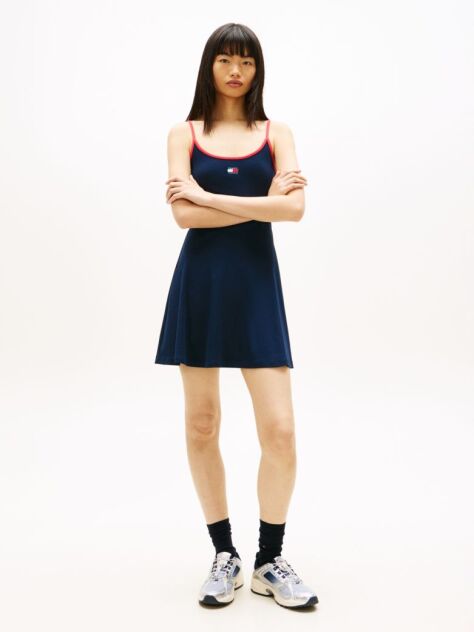 Blue Tommy Badge Strap Mini Skater Dress  Women