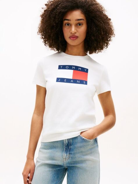 White Tonal Tommy Flag T-Shirt  Women