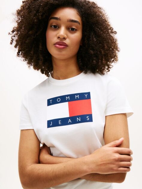 White Tonal Tommy Flag T-Shirt  Women