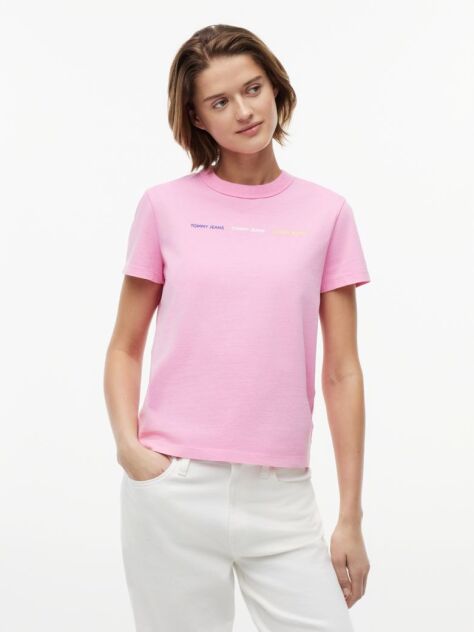 Pink Repeat Logo Washed Jersey T-Shirt  Women