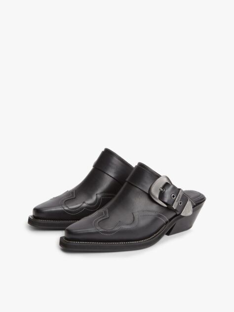 Black Archive Leather Cowboy Mules  Women