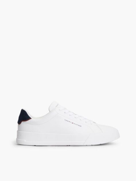 White Pebble Grain Court Trainers  Men
